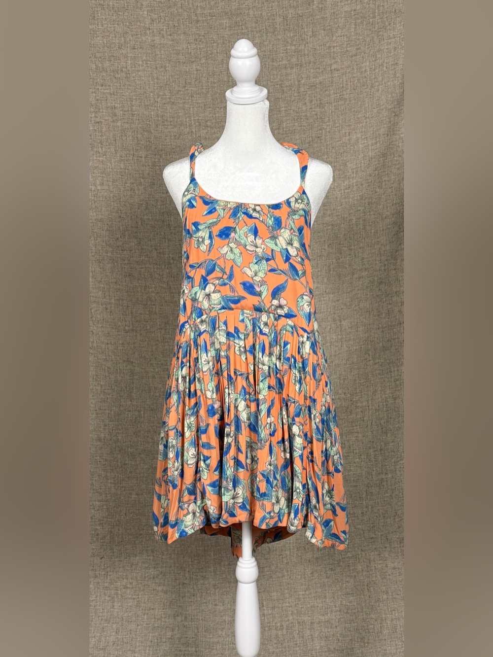 Free People Orange & Blue Floral Halter Mini Dress